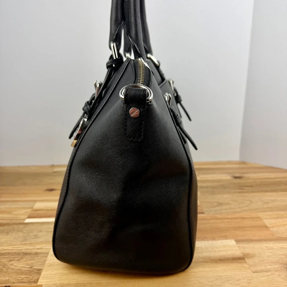 Michael Kors Ciara Satchel Black Saffiano Leather Silver Hardware Handbag
